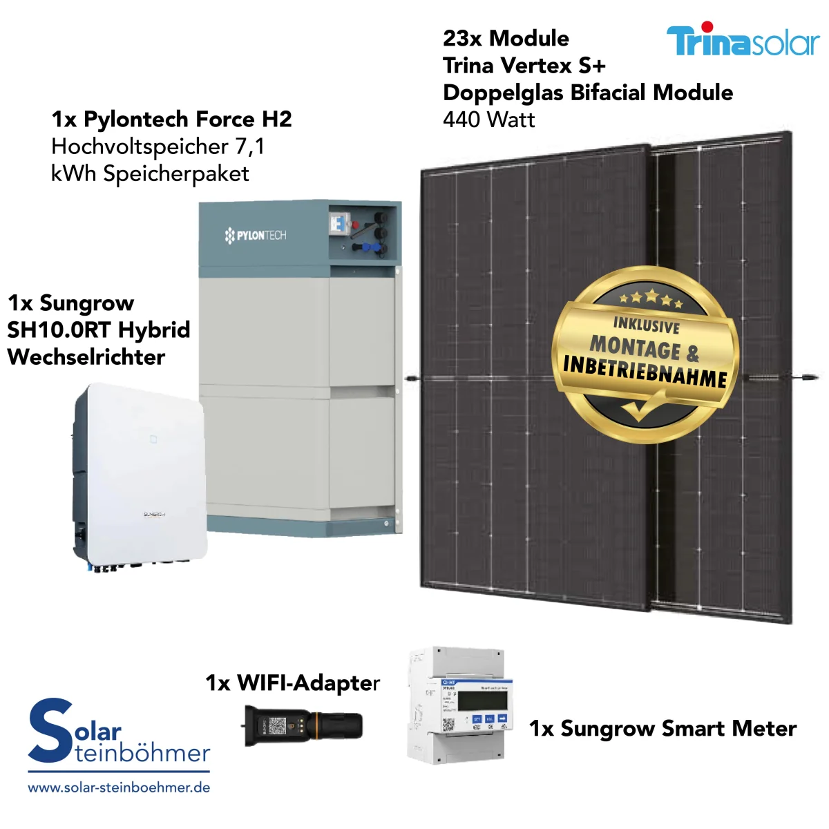 Sungrow SH10 Hybridwechselrichter & Pylontech Force H2 7,1kWh Batteriespeicher